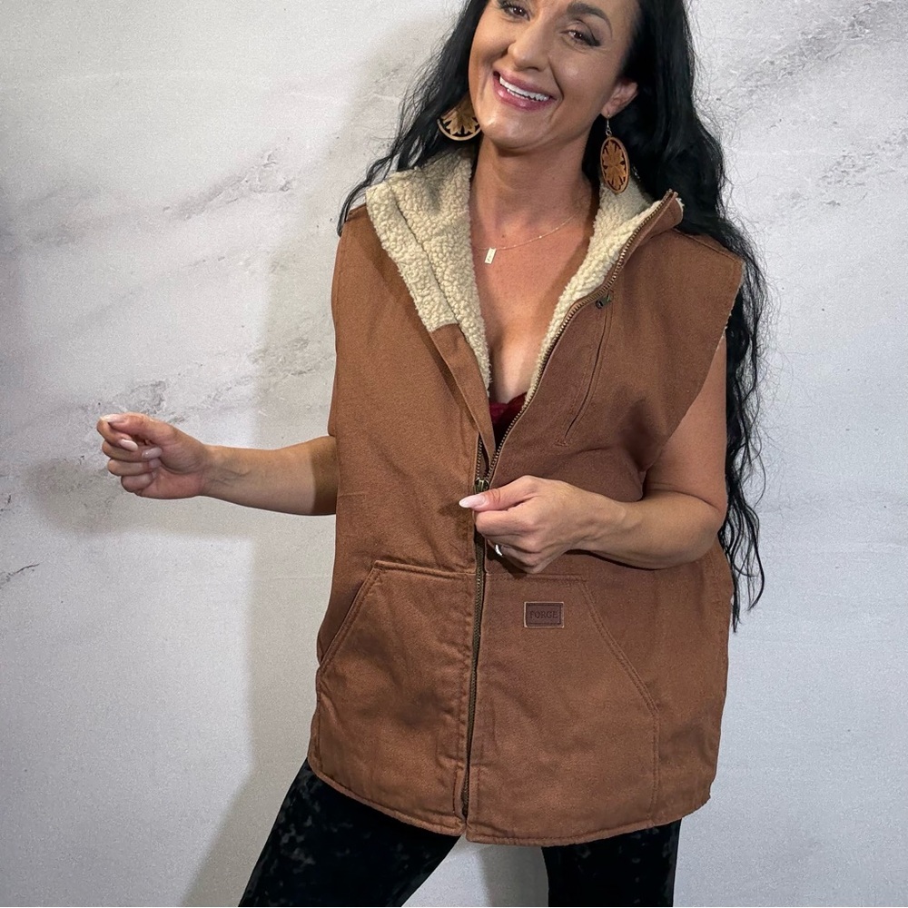 Men's Brown Vest with Sherpa Lining - Picture 2 of 5